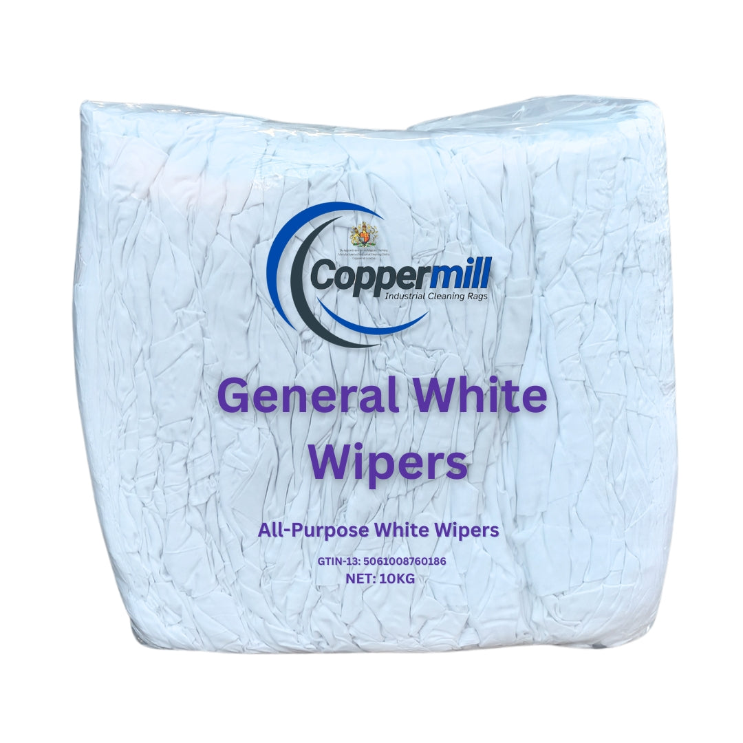 General White Wipers – 10kg Bale of High-Quality Recycled Cleaning Rags