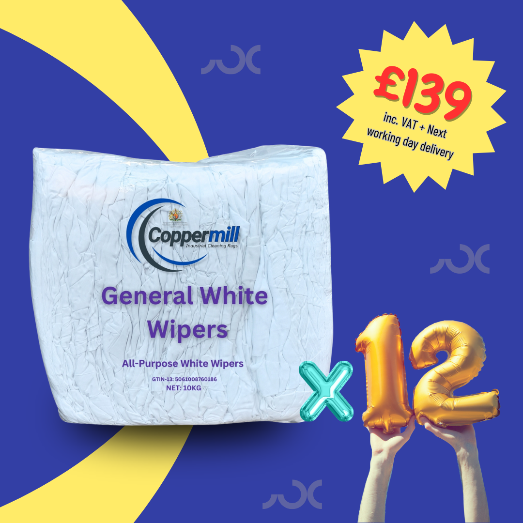 BF25 - 12 x 10kg Bales General White Wipers – High-Quality Recycled Cleaning Rags