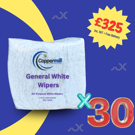 BF25 - 30 x General White Wipers – High-Quality Recycled Cleaning Rags